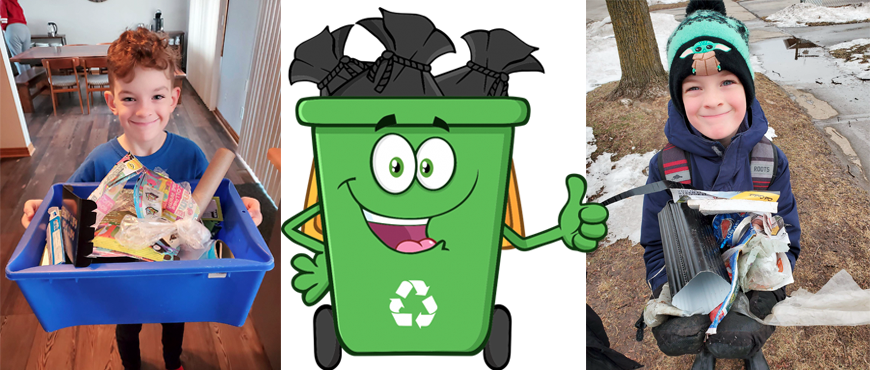 Clark élève de de la 3e année trie les déchets chez lui et nettoie les rues de son quartier.